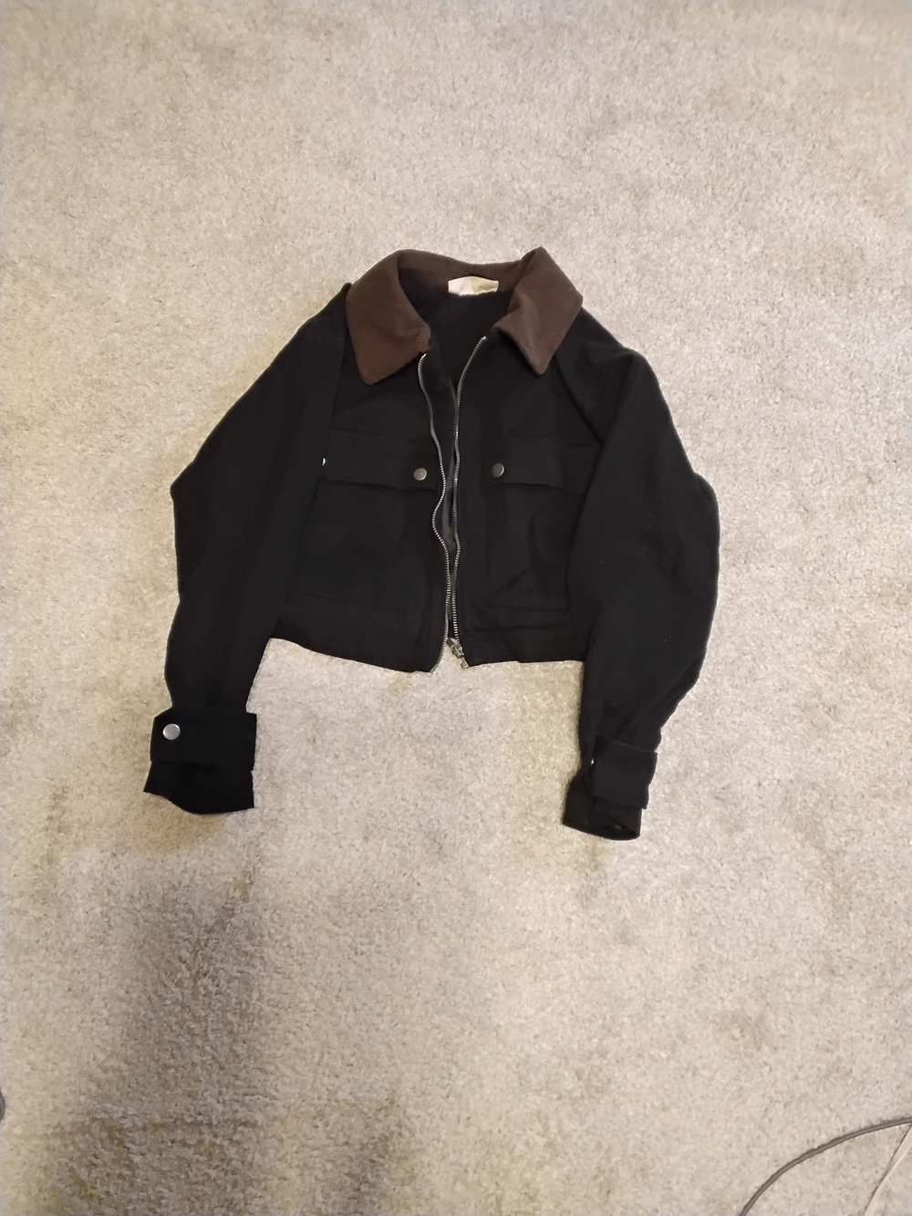 No Boundaries Black Bomber Jacket with Brown Collar